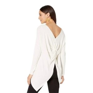 1 State back knot waffle print lightweight ecru/white sweater size XS